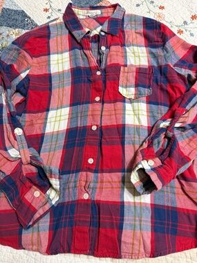 Forever 21 Red, Navy & Pink Plaid Button-Down Shirt